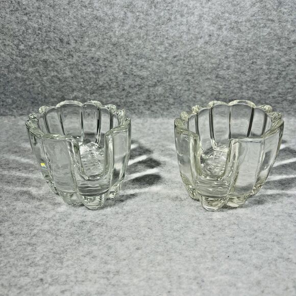 Princess House Crystal Spoon Rest Glass Fork Buffet Silverware Holder Set of 2 - Picture 1 of 17